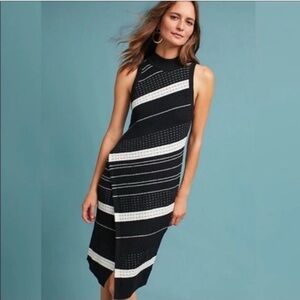 NWT Anthropologie Moth Black and White Striped Sleeveless Sweater Dress SZ S
